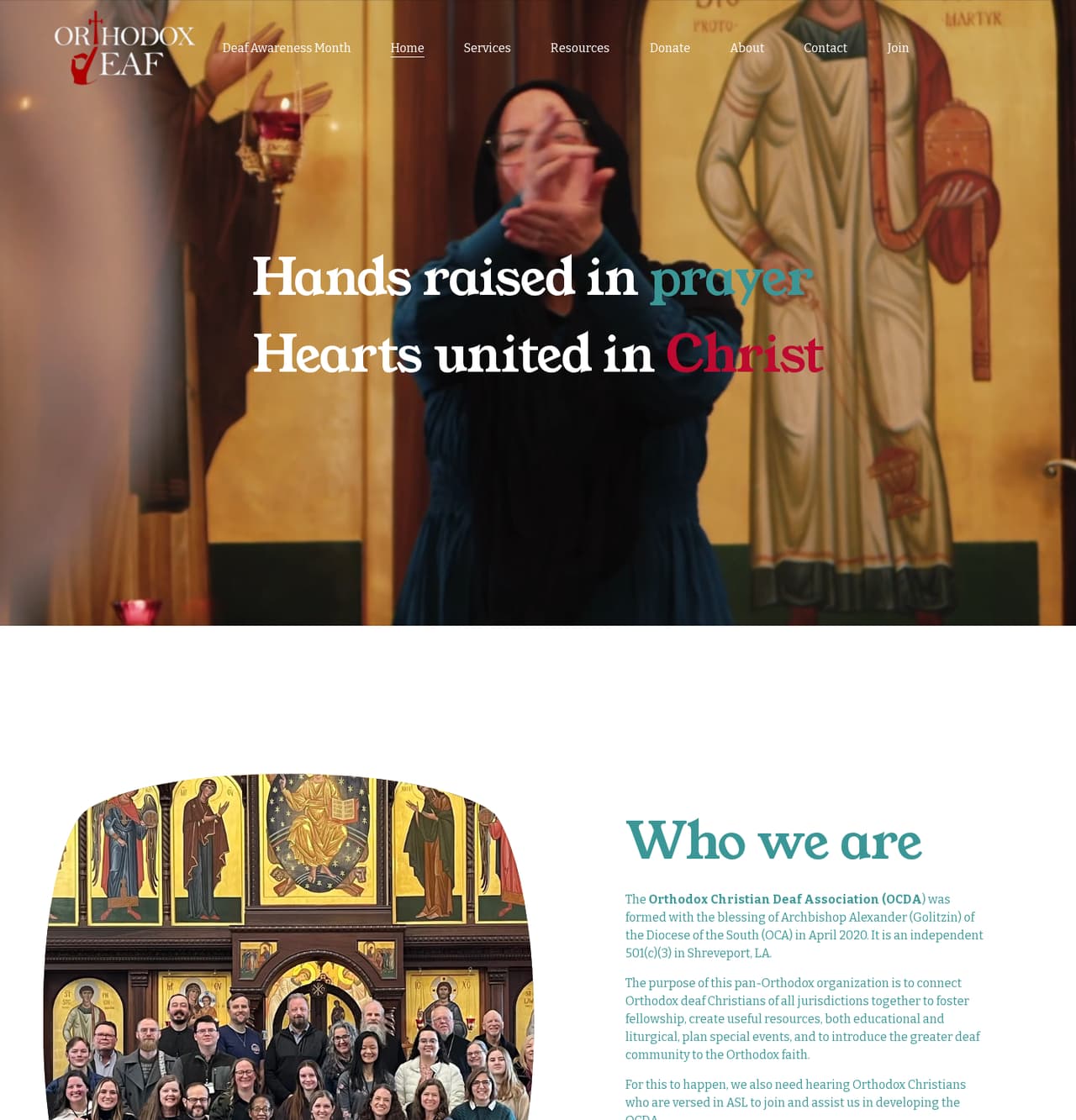 The first sections of the OCDA homepage.