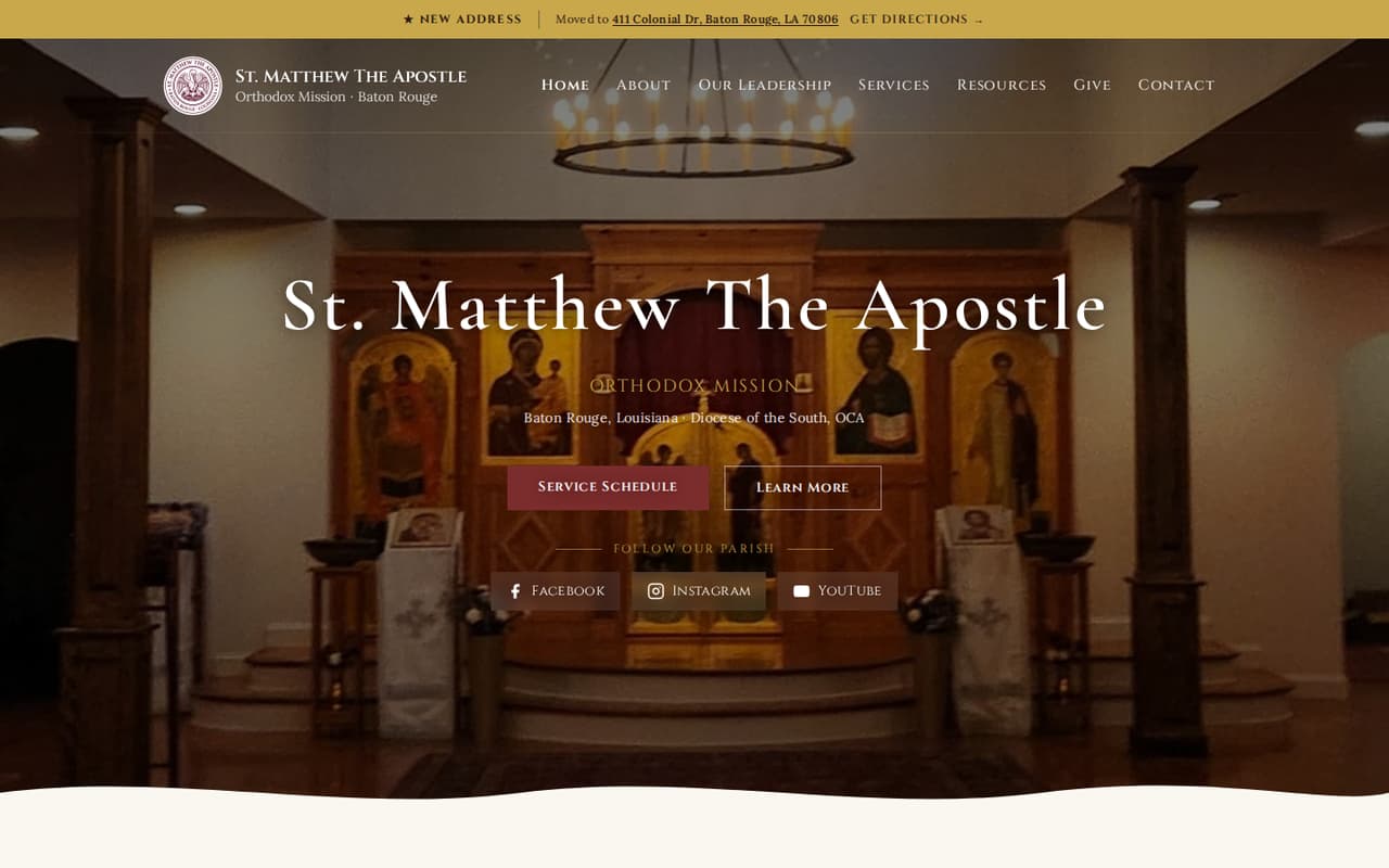 The St. Matthew homepage on a desktop screen.