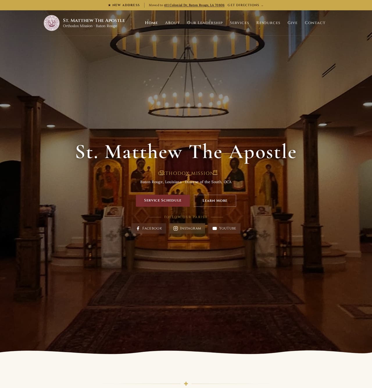 The first sections of the St. Matthew homepage.