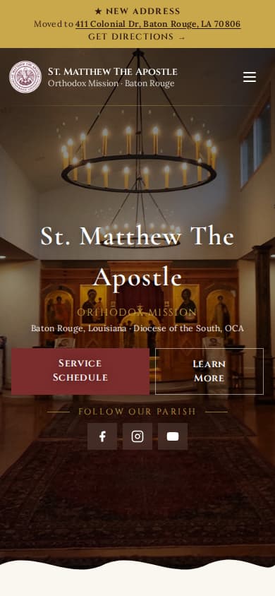 The St. Matthew website as it appears on a phone.