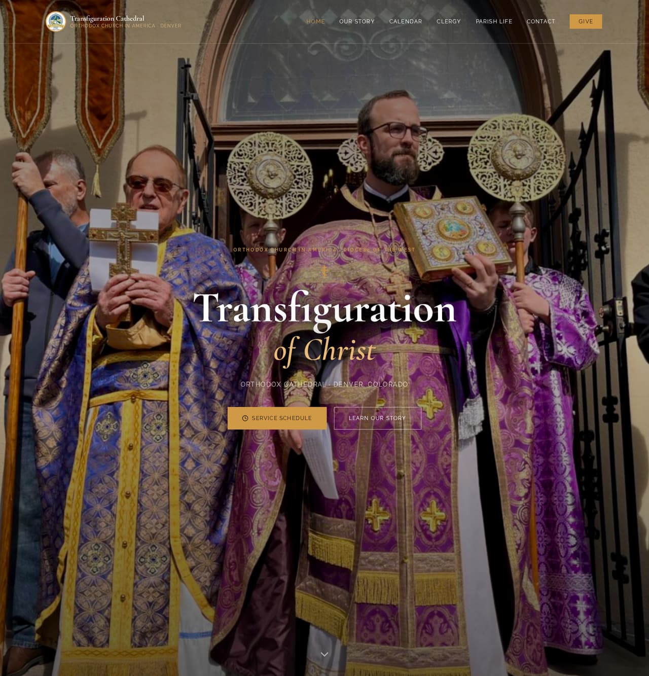 The first sections of the Transfiguration Cathedral homepage.